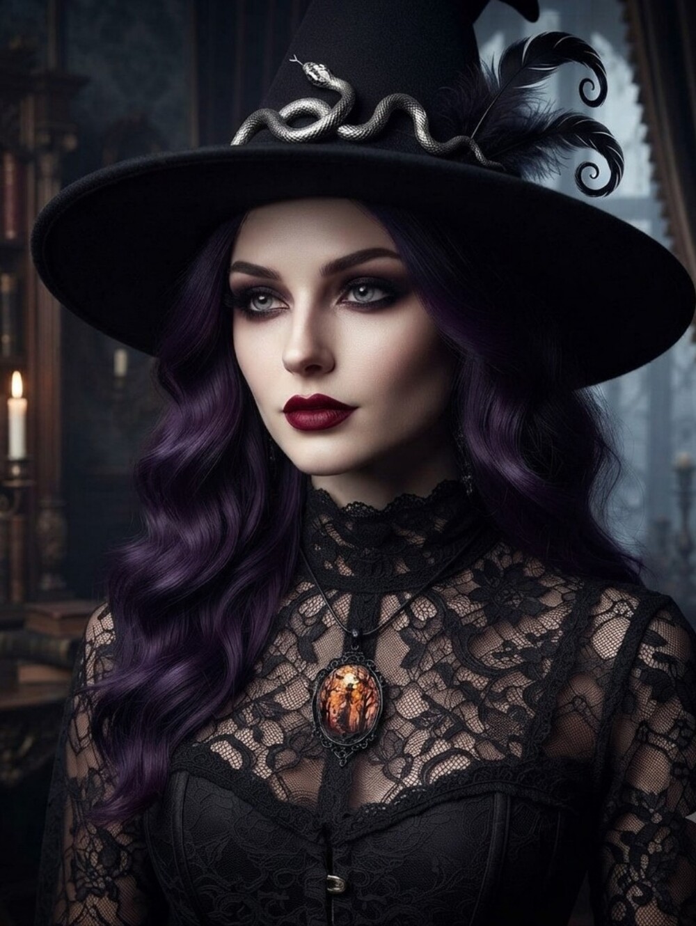 Retro Style Bat Witch Pendant Cameo Black Pendant  Necklace Gothic Glass Pendant